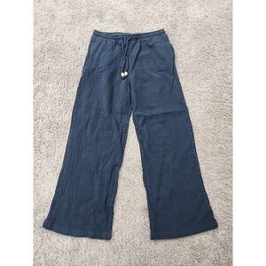 LCW Vision Wide Leg Pants Women 40 Blue Good Cotton Gauze Drawstring
